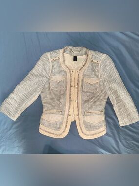 White House Black Market Studded Metallic Tweed Jacket Blazer Black Silver Sz 4